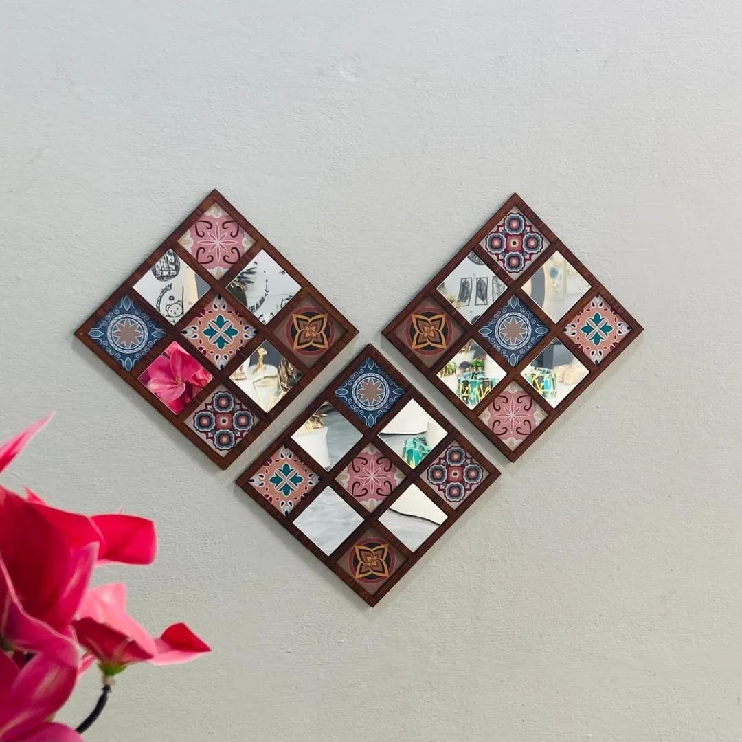 Premium 3-Piece Geometric Decorative Wall Mirror Set | Bohemian Moroccan Wall Art