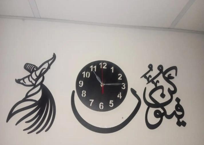 Premium 3D Islamic Wooden Wall Clock | "Kun Faya Kun" Arabic Calligraphy Wall Art