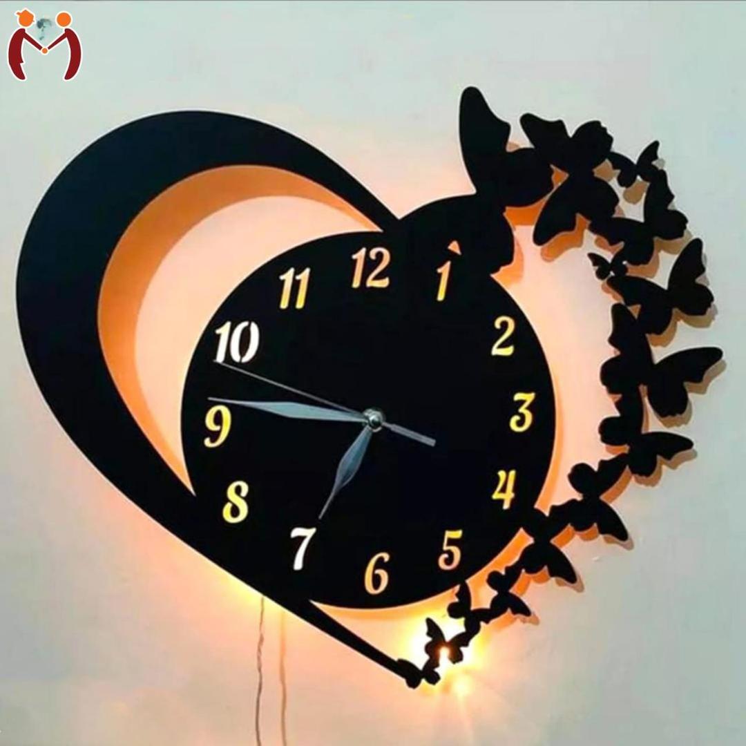 Butterfly Heart LED Wall Clock – Modern Silent Decorative Wall Clock with Warm LED Backlight