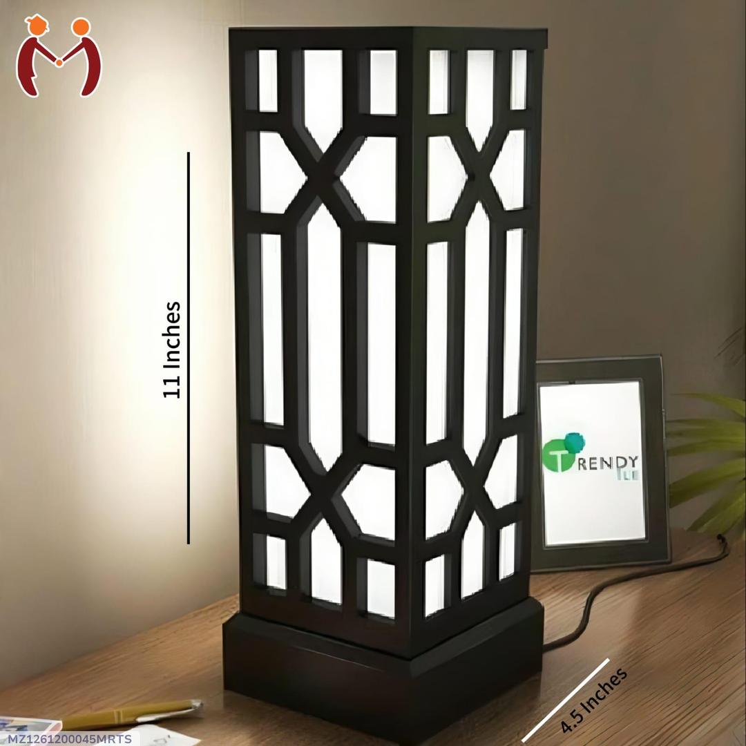 Nordic Minimalist Geometric Night Stand Lamp – Matte Black Ambient Wood Light (11x4.5 Inches)