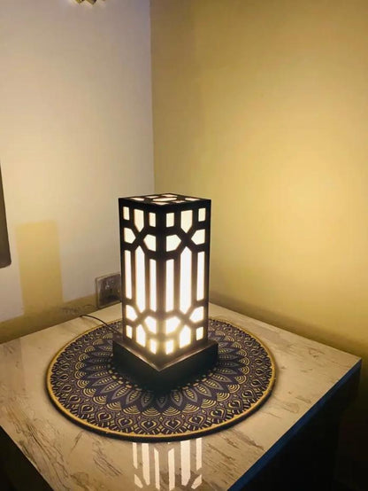 Nordic Minimalist Geometric Night Stand Lamp – Matte Black Ambient Wood Light (11x4.5 Inches)