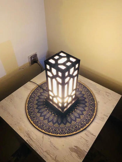 Nordic Minimalist Geometric Night Stand Lamp – Matte Black Ambient Wood Light (11x4.5 Inches)