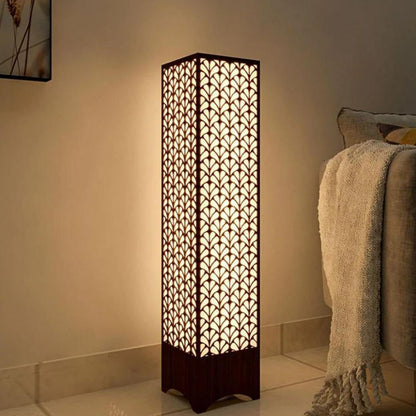 Nordic Repeating Leaf Column Floor Lamp – Matte Black Botanical Sculptural Light