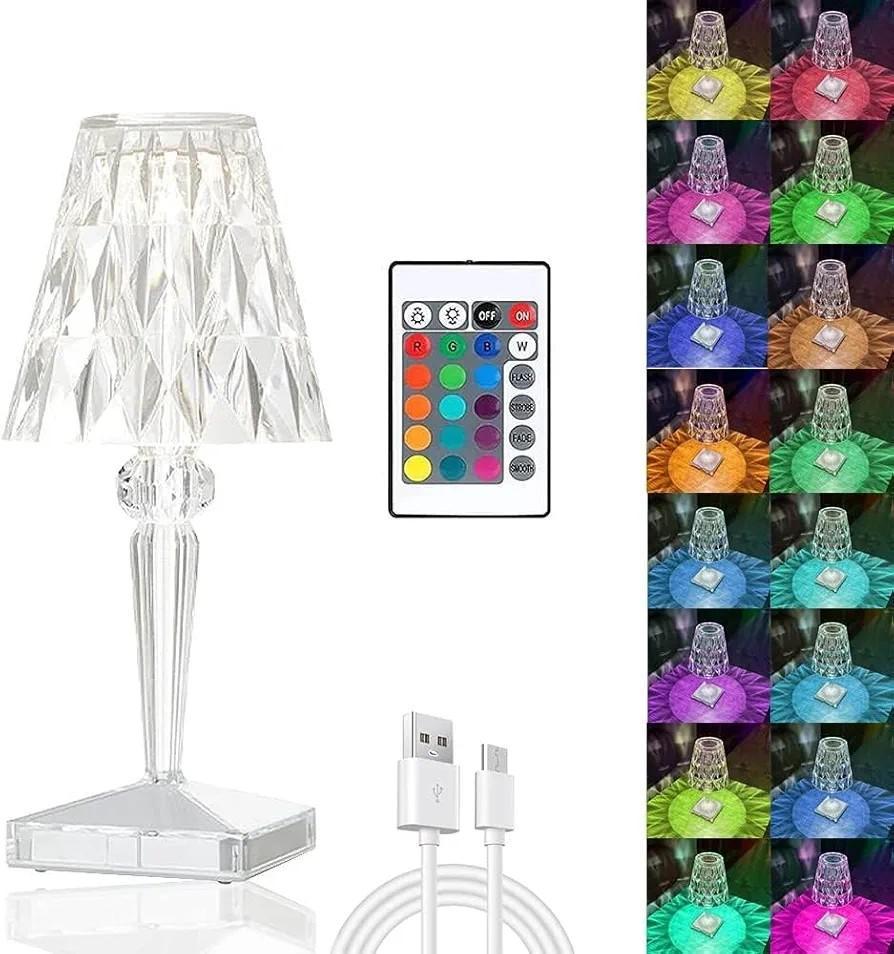 Rechargeable RGB Crystal Diamond Table Lamp | 16-Color Wireless Acrylic Nightlight