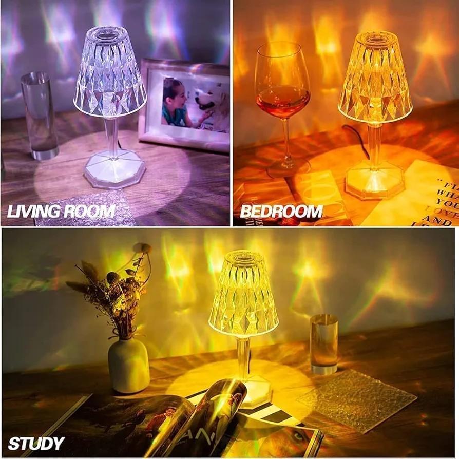 Rechargeable RGB Crystal Diamond Table Lamp | 16-Color Wireless Acrylic Nightlight