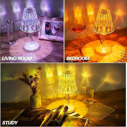 Rechargeable RGB Crystal Diamond Table Lamp | 16-Color Wireless Acrylic Nightlight