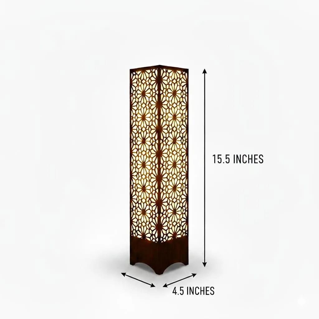 Buy Luxury 3D Wooden Islamic Star Pattern Floor Lamp Online Royal Geometric Mandala Column Floor Lamp – Matte Black/Rich Walnut Architectural Accent Light