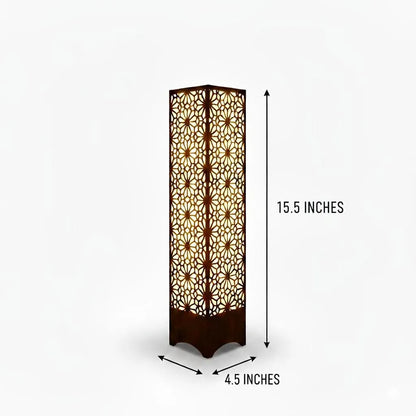 Buy Luxury 3D Wooden Islamic Star Pattern Floor Lamp Online Royal Geometric Mandala Column Floor Lamp – Matte Black/Rich Walnut Architectural Accent Light
