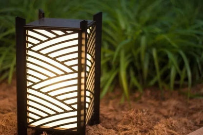 Modern Chevron Pattern Wooden Lantern | 3D Laser-Cut Geometric Table & Floor Lamp