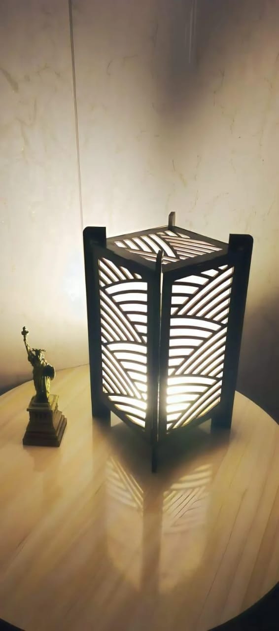 Modern Chevron Pattern Wooden Lantern | 3D Laser-Cut Geometric Table & Floor Lamp