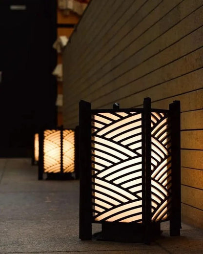 Modern Chevron Pattern Wooden Lantern | 3D Laser-Cut Geometric Table & Floor Lamp