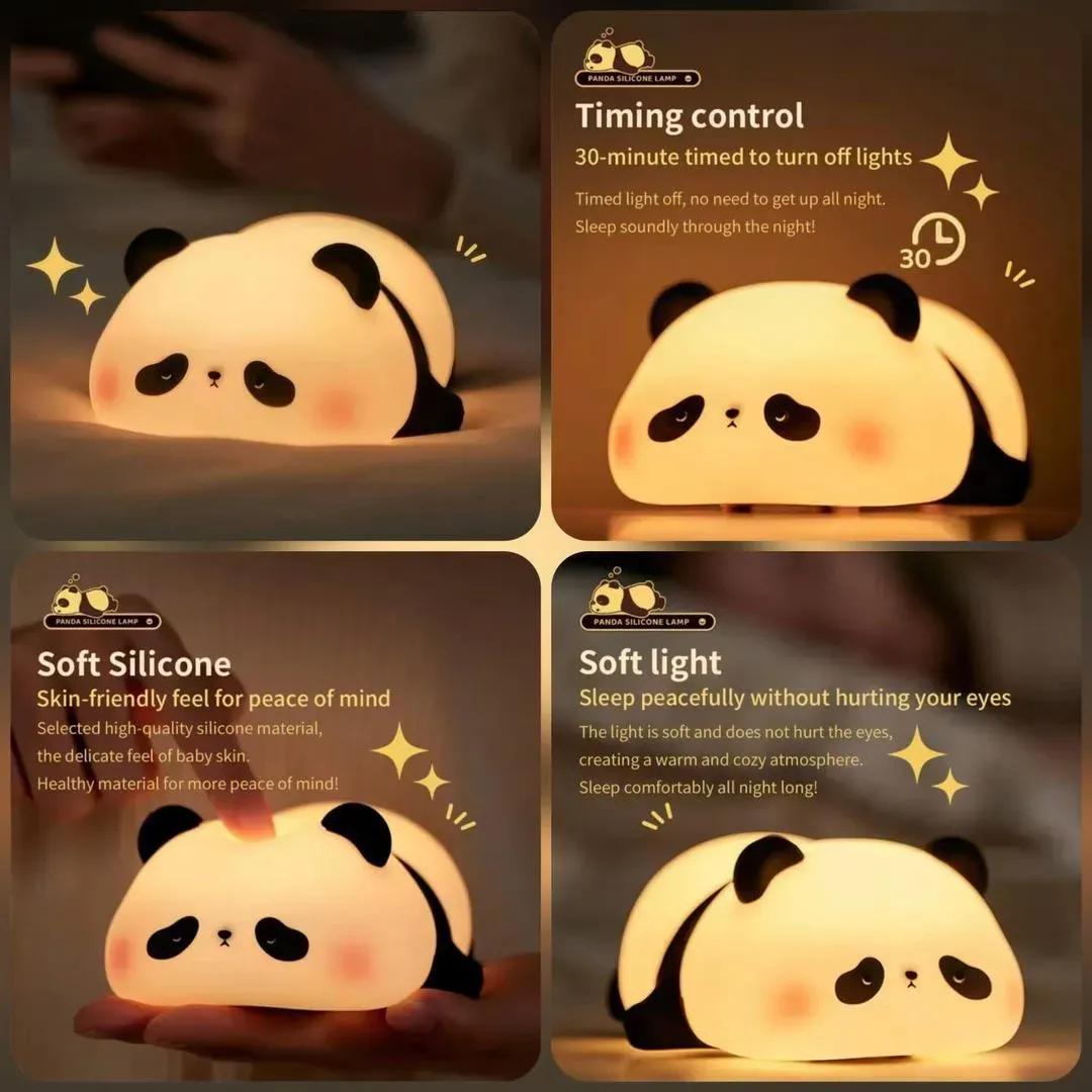Cute Squishy Panda Silicone Night Light | Rechargeable Auto-Off Bedtime Lamp