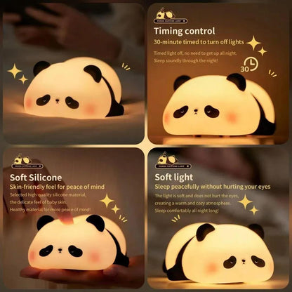 Cute Squishy Panda Silicone Night Light | Rechargeable Auto-Off Bedtime Lamp
