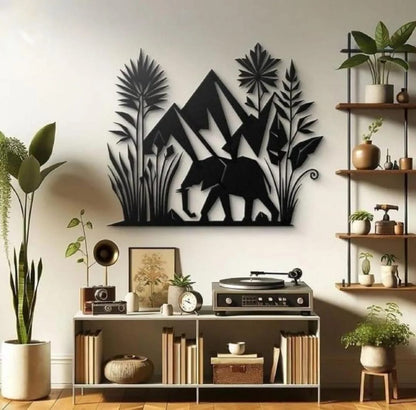 Premium 3D Wooden Elephant Safari Wall Art | Geometric Mountain & Jungle Decor