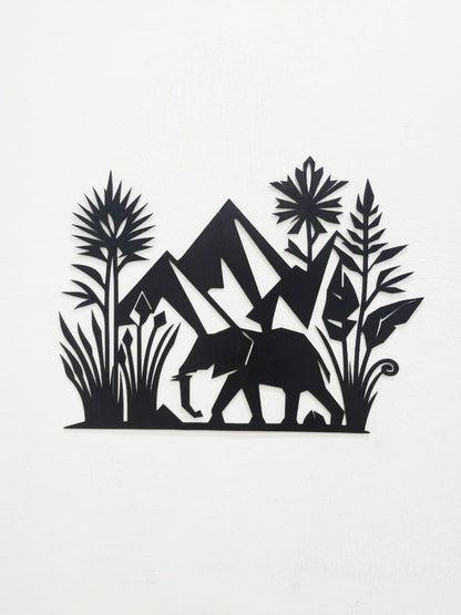 Premium 3D Wooden Elephant Safari Wall Art | Geometric Mountain & Jungle Decor