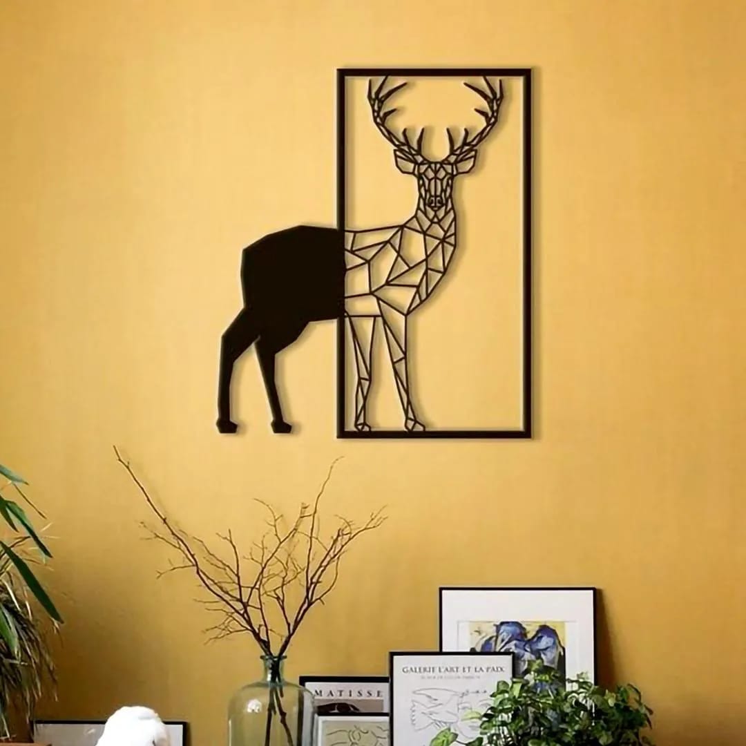 Modern Geometric Deer Wall Art | 3D Abstract Silhouette Stag Frame