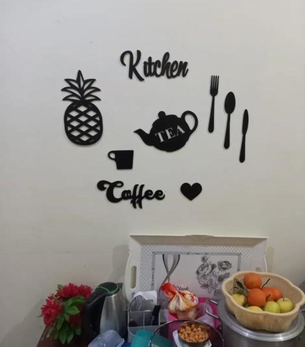 Kitchen & Coffee" Signboard Collage with Pineapple, Teapot & Cutlery Cutouts