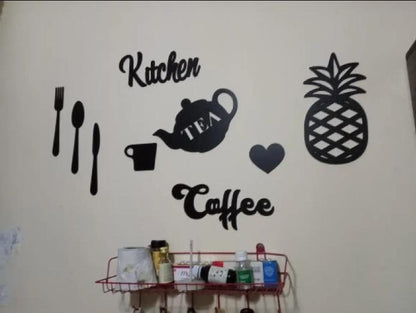Kitchen & Coffee" Signboard Collage with Pineapple, Teapot & Cutlery Cutouts