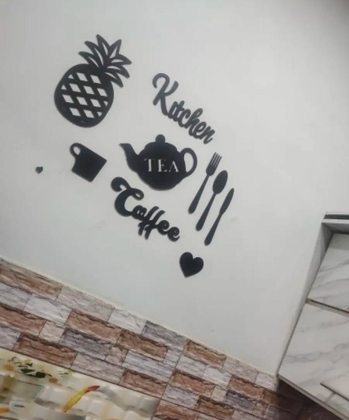 Kitchen & Coffee" Signboard Collage with Pineapple, Teapot & Cutlery Cutouts