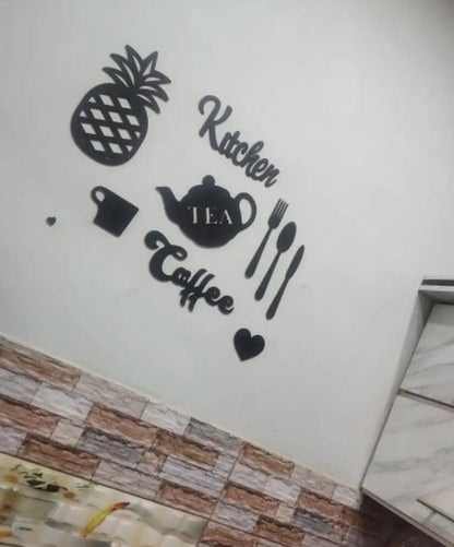 Kitchen & Coffee" Signboard Collage with Pineapple, Teapot & Cutlery Cutouts