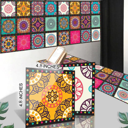 Premium 4.8" Self-Adhesive Mandala Tile Stickers | Waterproof Peel & Stick Wall Decors Buy 4.8" Waterproof Mandala Peel & Stick Tile Stickers Online