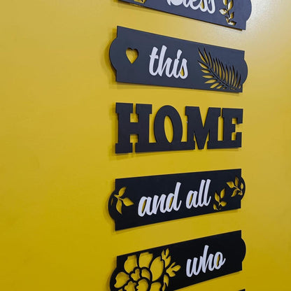 Premium 6-Piece Wooden "Bless This Home" Wall Art Set | Modern Vertical Quote Sign