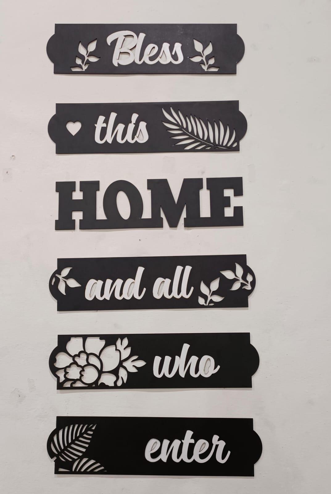 Premium 6-Piece Wooden "Bless This Home" Wall Art Set | Modern Vertical Quote Sign