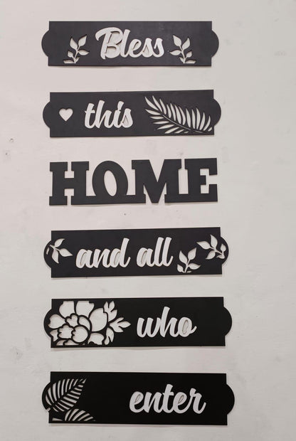 Premium 6-Piece Wooden "Bless This Home" Wall Art Set | Modern Vertical Quote Sign