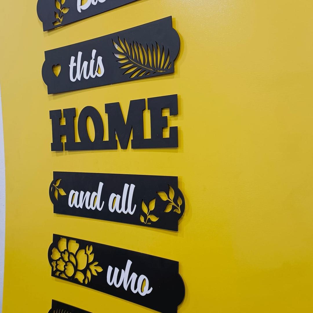 Premium 6-Piece Wooden "Bless This Home" Wall Art Set | Modern Vertical Quote Sign
