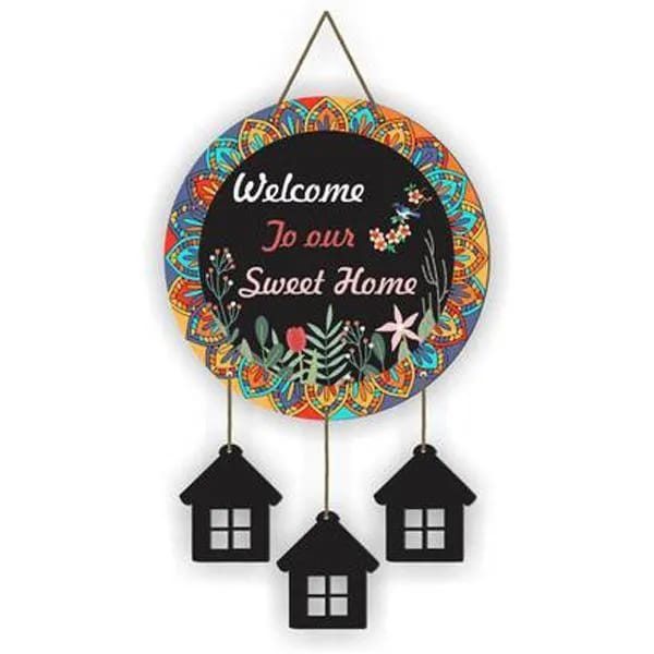 Handcrafted "Welcome To Our Sweet Home" Hanging Plaque | Bohemian Mandala Door Decor