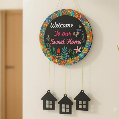 Handcrafted "Welcome To Our Sweet Home" Hanging Plaque | Bohemian Mandala Door Decor