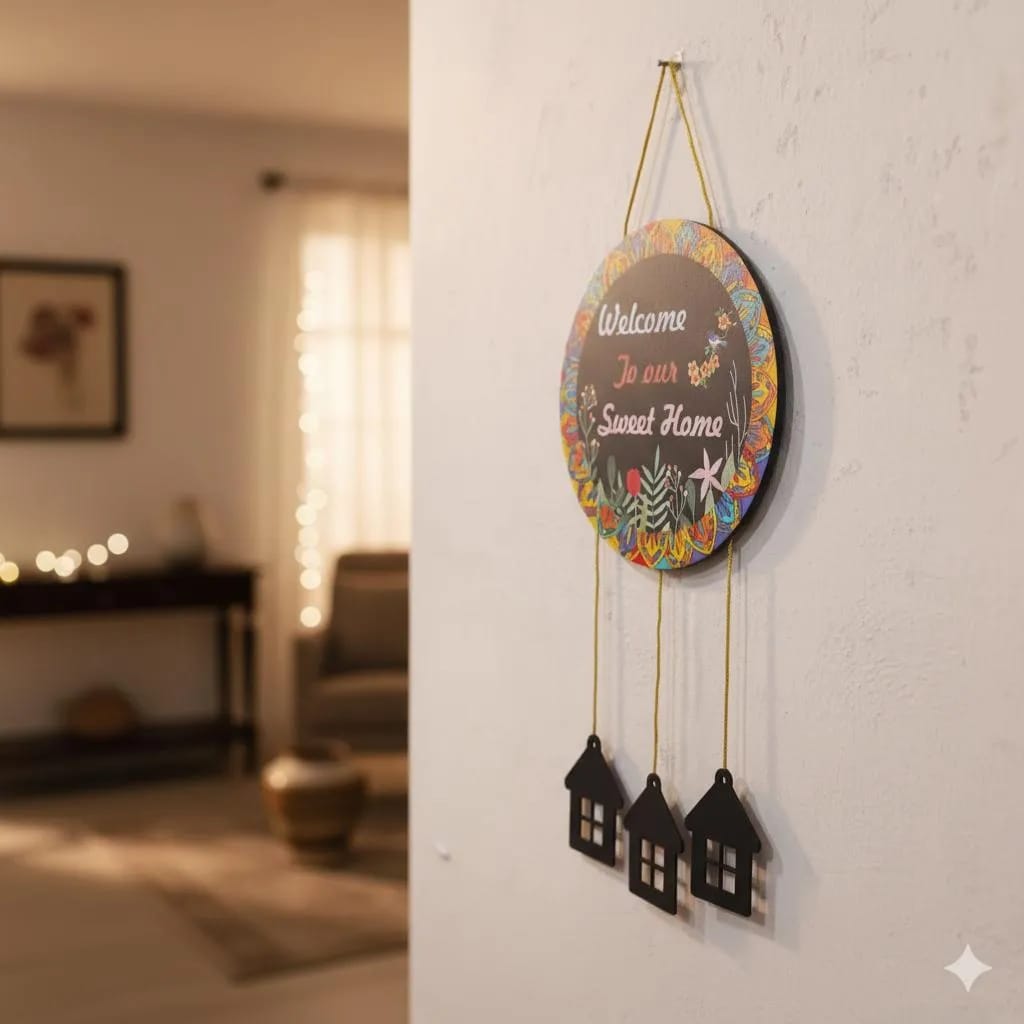 Handcrafted "Welcome To Our Sweet Home" Hanging Plaque | Bohemian Mandala Door Decor