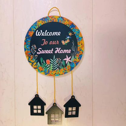 Handcrafted "Welcome To Our Sweet Home" Hanging Plaque | Bohemian Mandala Door Decor