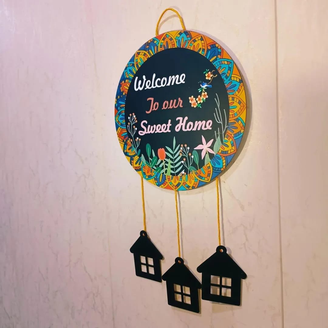 Handcrafted "Welcome To Our Sweet Home" Hanging Plaque | Bohemian Mandala Door Decor