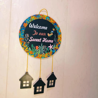 Handcrafted "Welcome To Our Sweet Home" Hanging Plaque | Bohemian Mandala Door Decor