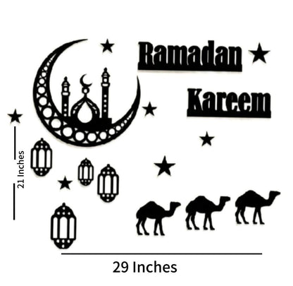 Complete Ramadan Kareem Door & Wall Decoration Collage – Matte Black Lanterns & Camels Set