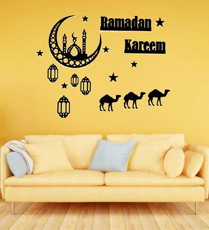 Complete Ramadan Kareem Door & Wall Decoration Collage – Matte Black Lanterns & Camels Set