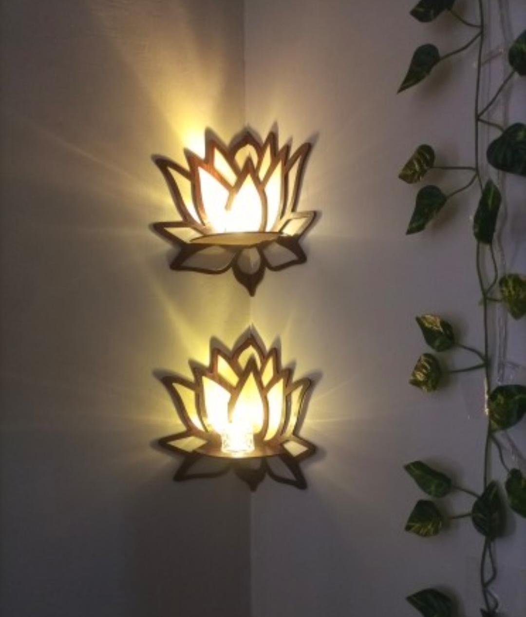 Creative 90-Degree Corner Lotus Floating Shelf – Luxury Crystal & Tea-Light Display Stand