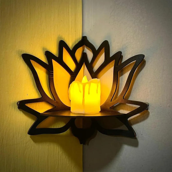 Creative 90-Degree Corner Lotus Floating Shelf – Luxury Crystal & Tea-Light Display Stand