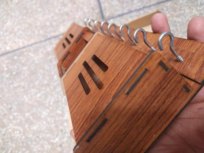 3-in-1 Wooden Wall-Mounted Desk Organizer | Dual Mobile & Pen Holder with 7 Key Hooks