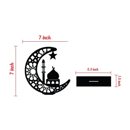 Luxury Ramadan Crescent Moon Wooden Table Decor | Islamic Mosque Silhouette Stand