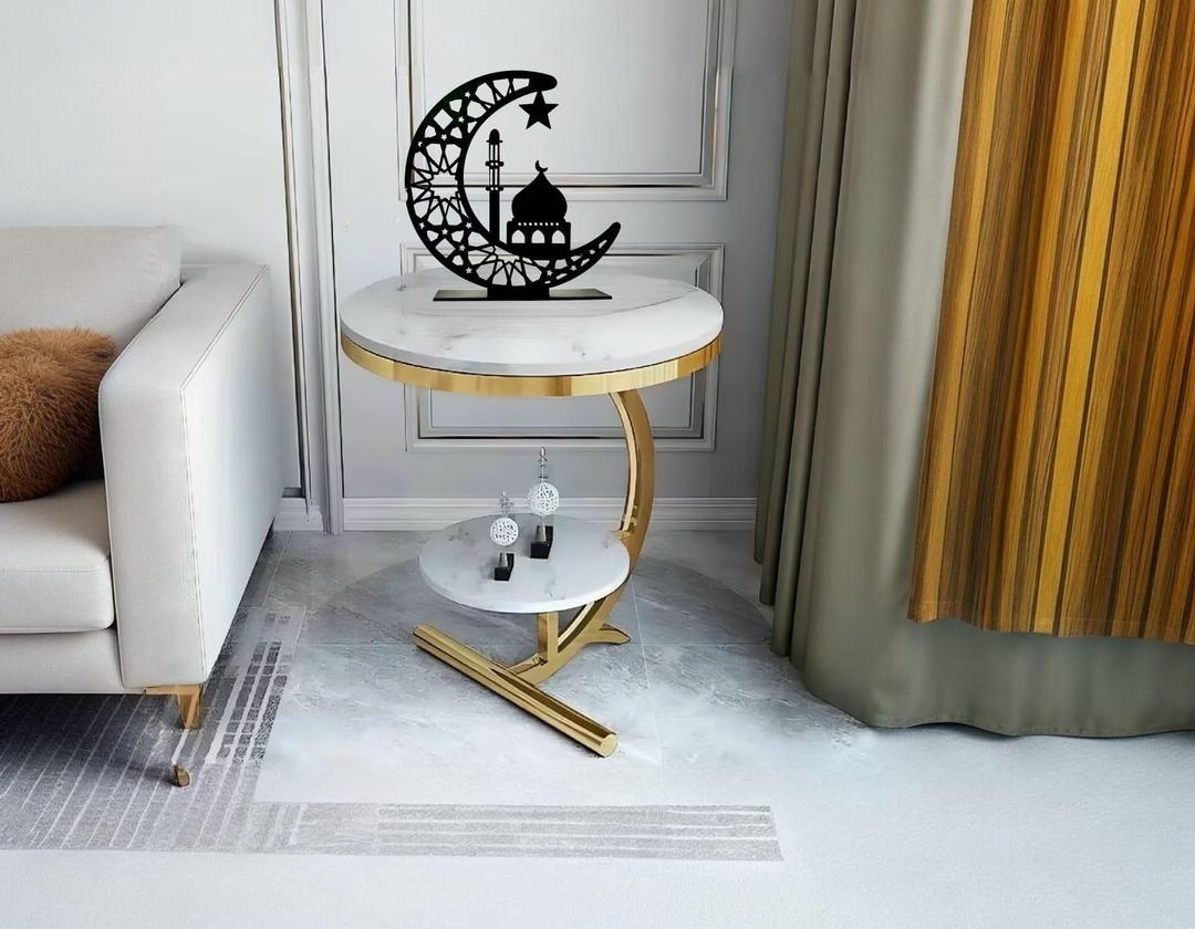Luxury Ramadan Crescent Moon Wooden Table Decor | Islamic Mosque Silhouette Stand