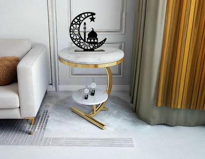 Luxury Ramadan Crescent Moon Wooden Table Decor | Islamic Mosque Silhouette Stand