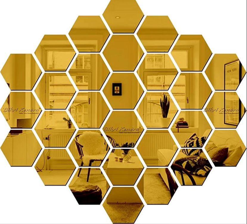 Luxury Hexagon Acrylic Mirror Wall Stickers Set | Golden 3D Honeycomb Decor