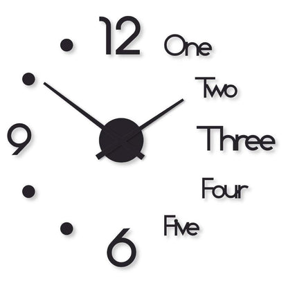 Luxury Large 3D DIY Frameless Wall Clock | Modern Number & Word Design Wall Art