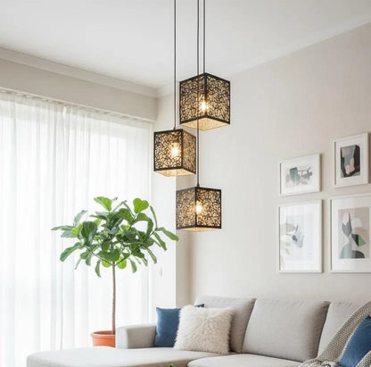 : Premium Geometric Mandala Wooden Pendant Light | 3D Laser-Cut Hanging Ceiling Lamp