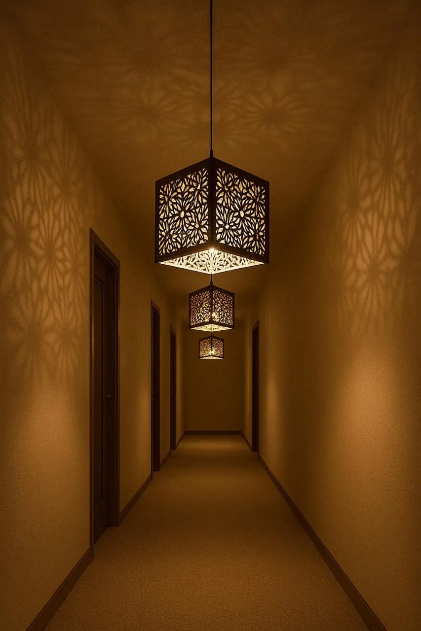 : Premium Geometric Mandala Wooden Pendant Light | 3D Laser-Cut Hanging Ceiling Lamp