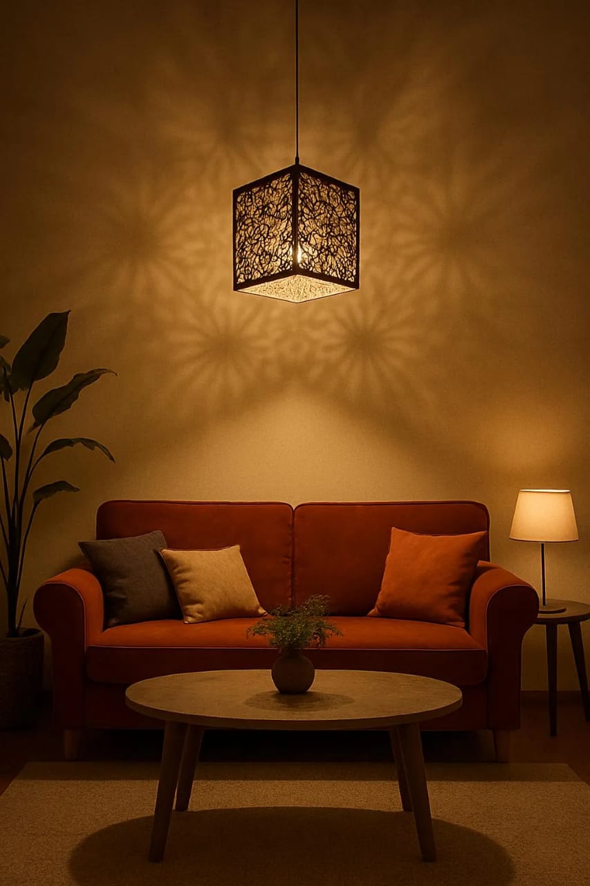 : Premium Geometric Mandala Wooden Pendant Light | 3D Laser-Cut Hanging Ceiling Lamp