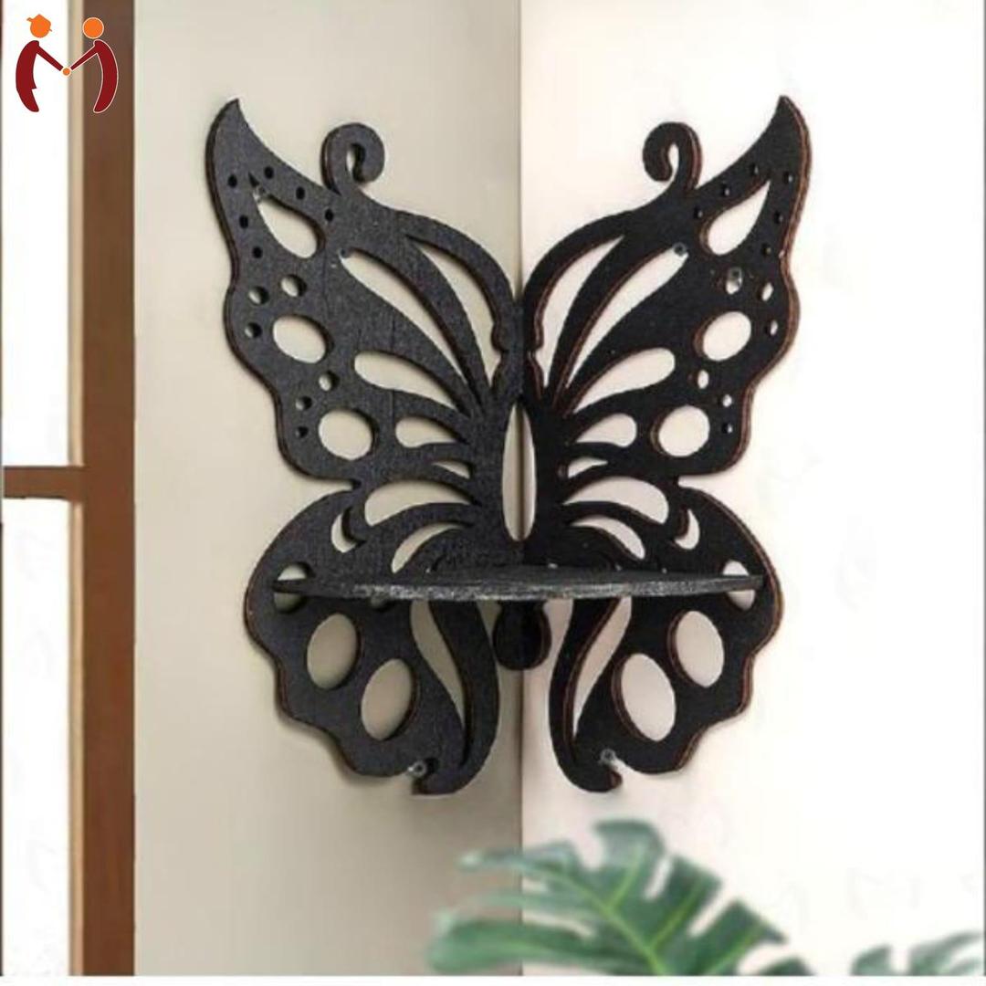 Creative 90-Degree Corner Butterfly Floating Shelf – Romantic Crystal & Tea-Light Stand