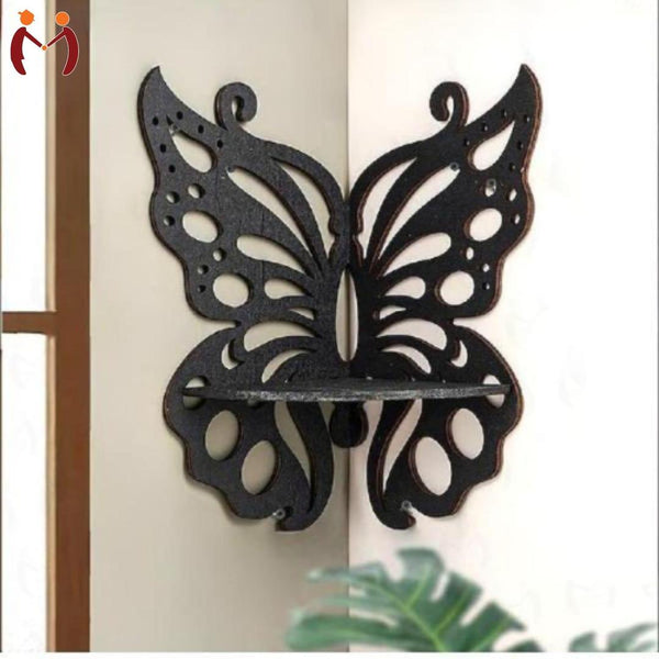 Creative 90-Degree Corner Butterfly Floating Shelf – Romantic Crystal & Tea-Light Stand
